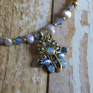 Michal Golan Hamsa Necklace in Blue Beads - New